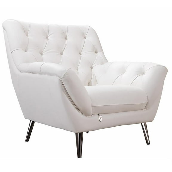 Pemberly Row Modern Tufted Italian Leather Accent Chair in White