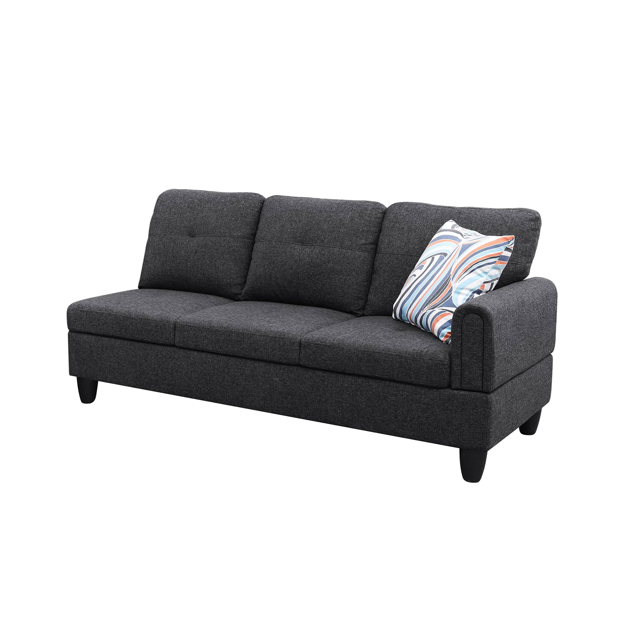 MAYEERTY Black Grey Linen Living Room Sectional Sofa Set