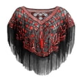 thumbnail image 1 of Blusa de fiesta con hojas bordadas y malla festoneada brillante con lentejuelas para mujer de los años 20, 1 of 3