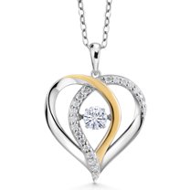 Gem Stone King 925 Sterling Silver and 10K Yellow Gold White Moissanite Dancing Pendant Necklace Birthday Mother’s Wife Mom Jewelry Gift for Women (0.82 Cttw, with 18 inch Chain)