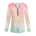 thumbnail image 4 of Elvqul Zipper Blouses for Women Loose Tops Printed Pink Casual Long Sleeve V Neck Womens Blouse Fanshion, 4 of 5