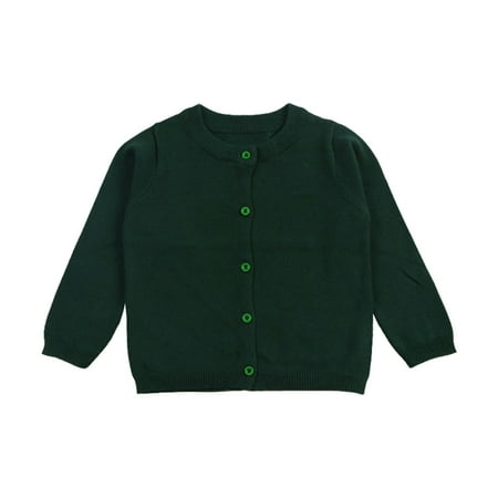 Baby Girls Cotton Cardigan Long Sleeve Kid Button Sweater Girl Crew Neck Cardigans Uniform Sweater Toddlers Uniform Slim Fit Crewneck Cardigan Sweater(Color:Dark Green Size:5Y)