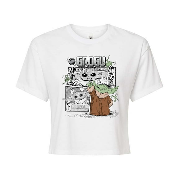 Star Wars - The Mandalorian Grogu Panels  - Juniors Cropped Short Sleeve Graphic T-Shirt