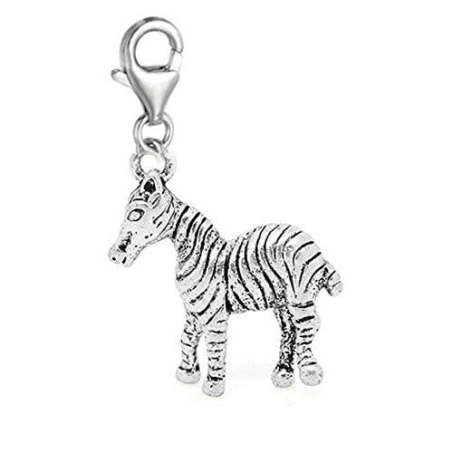 Clip on Zebra Charm Dangle Pendant for European Clip on Charm Jewelry with Lobster Clasp