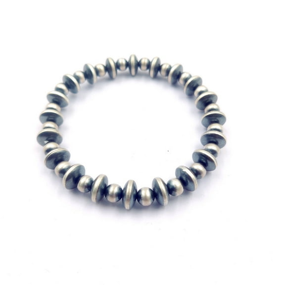 oxdized silverPearl 92.5 Sterling Silver Bracelets -- 5mm round   8mm saucer Stackable bracelet. 7.5" length available