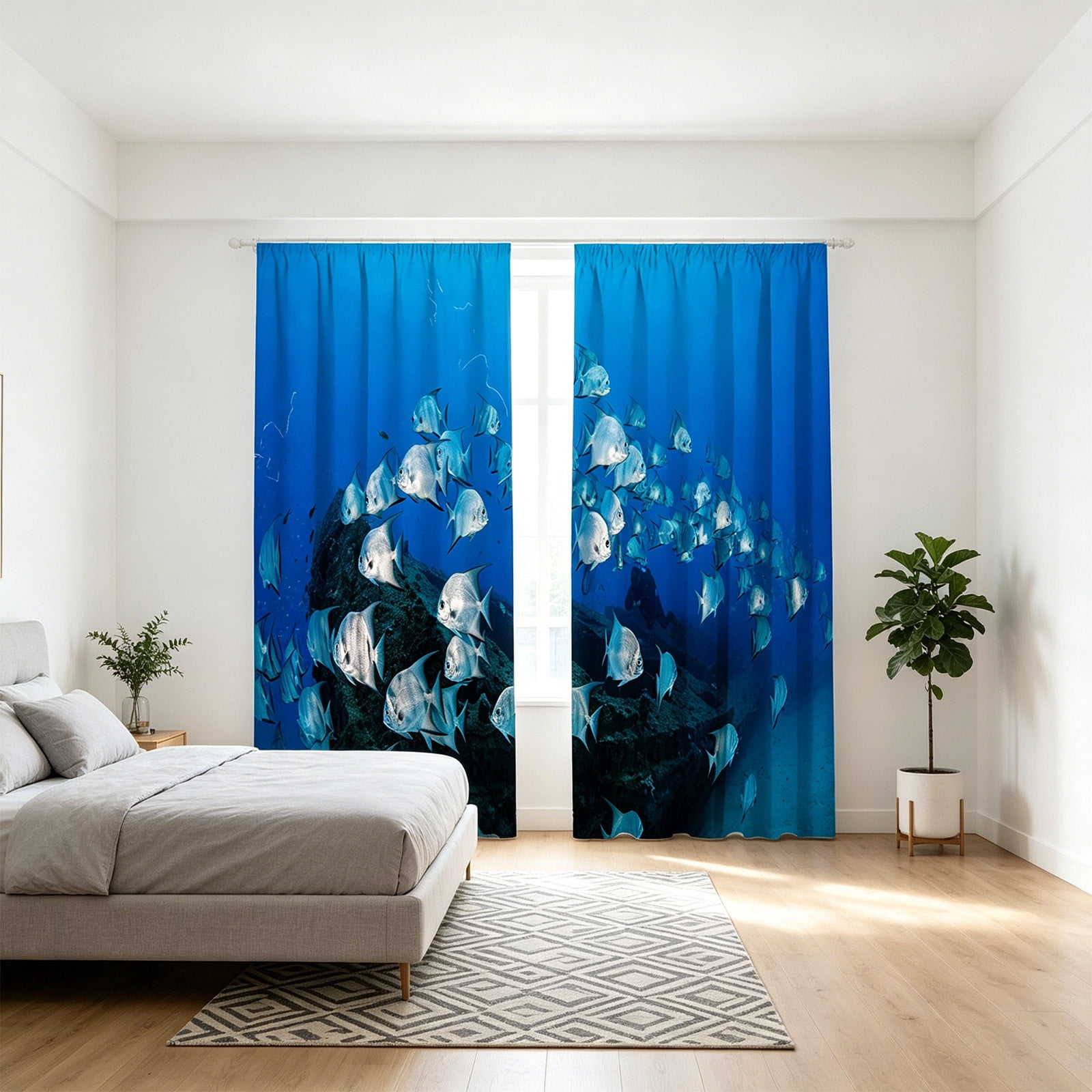 Fashion Printed Light Blocking Curtain with Pleated Design, Suction Cup Window Cover for Room Darkening and Privacy, Portable Window Shade for Home Office and Bedroom Decor