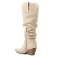 thumbnail image 5 of PENNYSUE Women's Knee-High Pointed Toe Beige Boots Wide Calf Mid Chunky Heel Slouchy Boots With Side Zippers Boots 6M, 5 of 8