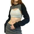 thumbnail image 1 of SAYOO Women Knit Shrug Tops Casual Contrast Color Round Neck Long Sleeve Crop Tops Streetwear Clubwear, 1 of 9