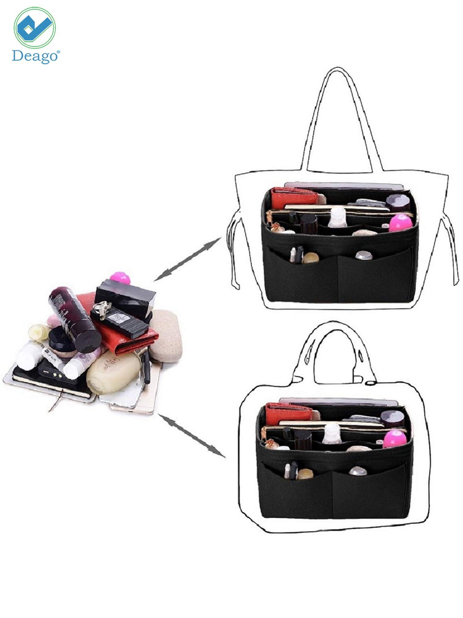 Deago Handbag Organizer Felt Insert Bag in Bag with Zipper Purse Tote  Shaper For LV Speedy Neverfull Le Pliage (9.84*3.9*3.15) 