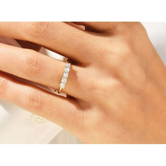 vylahjewellery Dainty Brilliant 1 CT Round Cut Moissanite Diamond Ring 10K Yellow Gold Wedding Ring Comfort Fit Mother's Day Gift