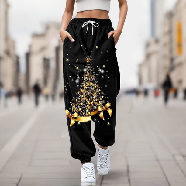 WILLBEST Pantalones Deportivos Casuales y elegantes para Mujer: Cómodos Pantalones Deportivos de Cintura Alta con Bolsillos para Navidad y Uso Diario. Chica