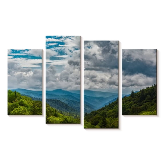 Elephant Stock Smoky Mountains Valley Wall Art - Horizontal Multi Panel Canvas - Living Room Wall Decor - Nature Multi Panel - Blue And Green Decor - 24" x 14"