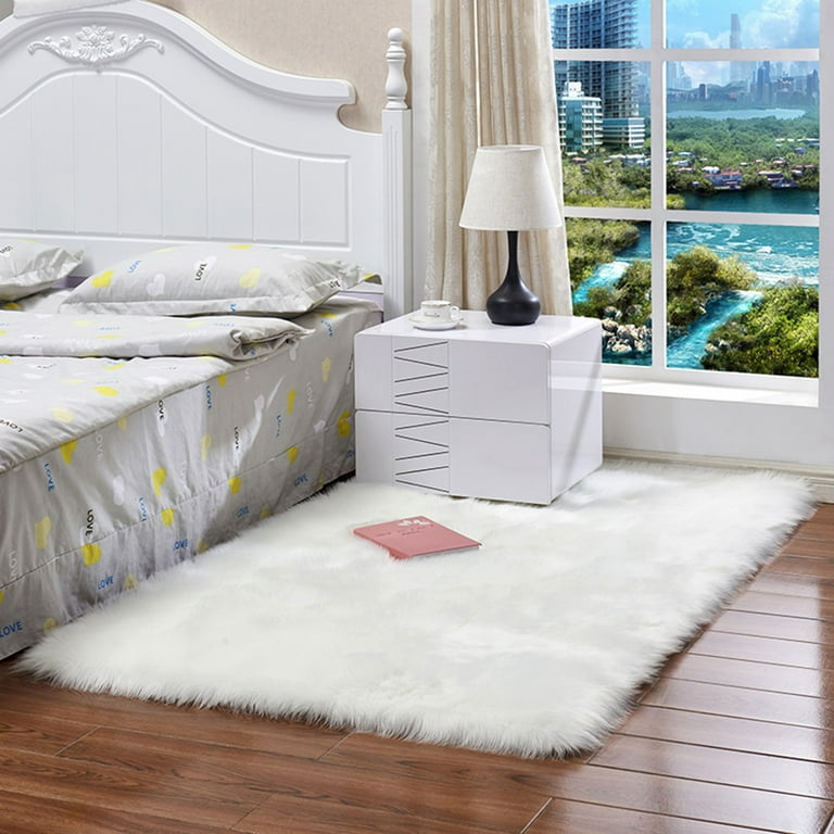 Long Plush Ultra Soft Fluffy Rugs Rectangle Shape Faux Sheepskin Wool Carpet  Rug For Living Room Bedroom Balcony Floor Mats,model:white 400 X 400mm
