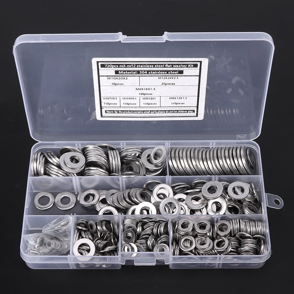 oenbopo 720Pcs Flat Washer Kit 304 Stainless Steel Silver Spring Gasket Assortment Set M3-M12 oenbopo 720Pcs Flat Washer Kit 304 Stainless Steel Silver Spring Gasket Assortment Set M3-M12