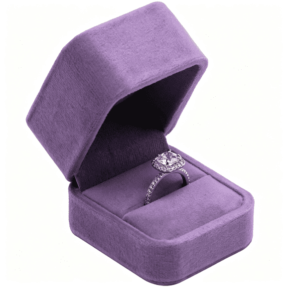 DESIGNICE Velvet Single Ring Box Case Holder for Engagement Proposal Birthday Wedding,Jewelry Ring Gift Box Jewelry Packaging Box (Purple) Box
