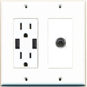 Ultra Spec Cables 1 Port 3.5mm Headphone Wall Plate w/2 USB Charger Power Outlet