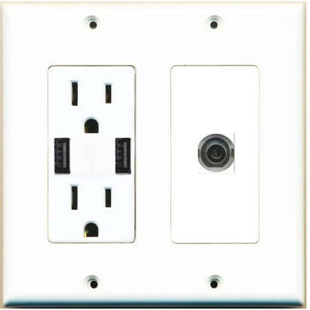 Ultra Spec Cables 1 Port 3.5mm Headphone Wall Plate w/2 USB Charger Power Outlet