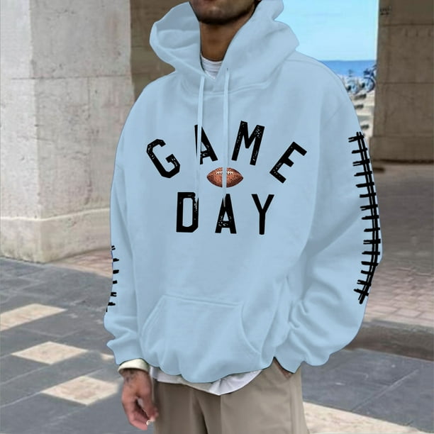 MHFRRA Sudadera con Capucha y Sudaderas para Hombre, Informal, con Estampado de Fútbol, Holgada, Cómoda y Cálida, para Otoño E Invierno, para Uso Diario Al Aire Libre Azul claro