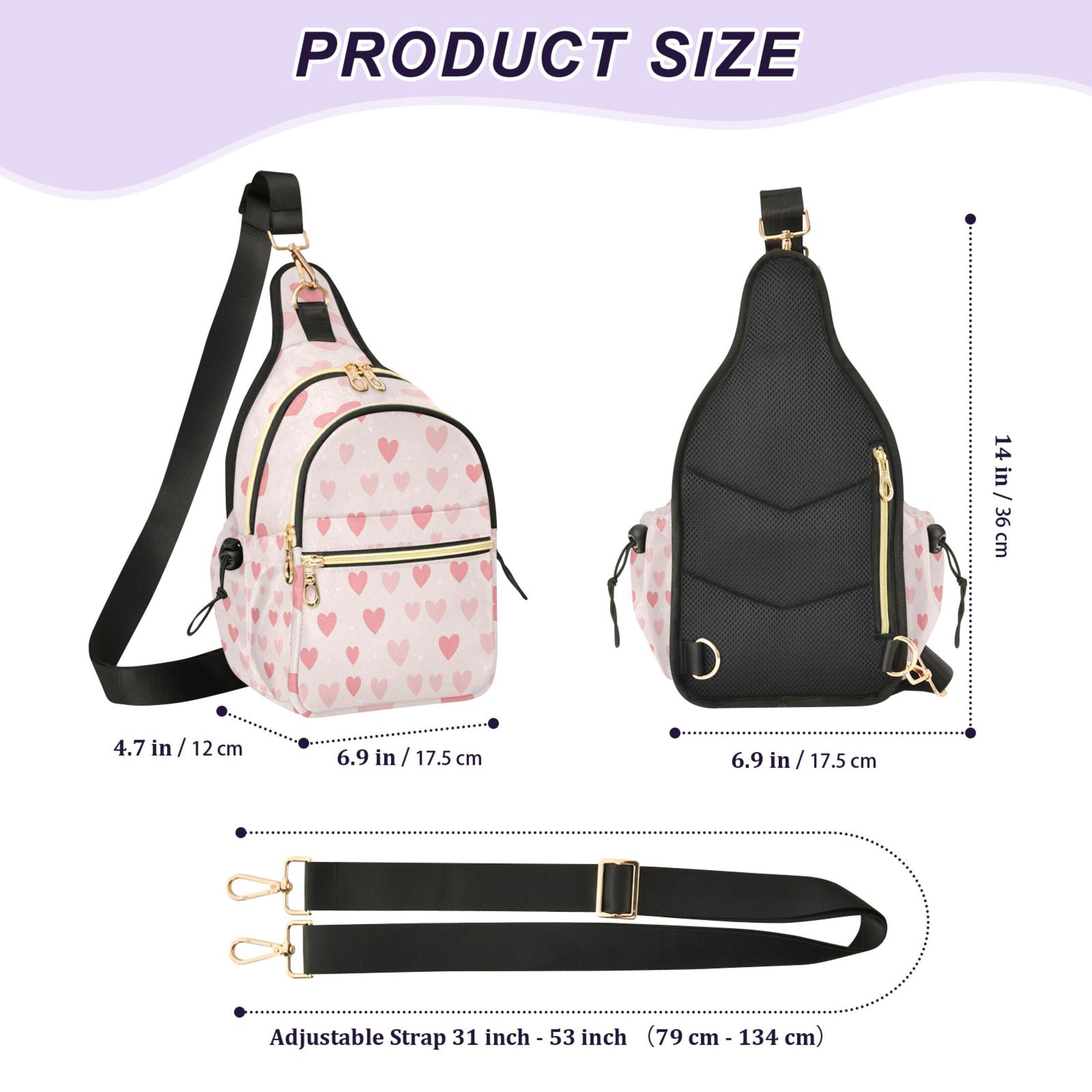 Crossbody Sling Bag for Women Shoulder Purse Trendy Daypack with Adjustable Strap Pink Love Heart