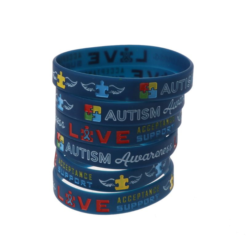 Support Autism Awareness Wristband RED BLACK GLOW in the DARK Silicone Bracelet 