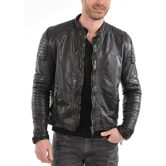New Mens Leather Jacket Slim Fit Biker Motorcycle Genuine Leather Coat A091