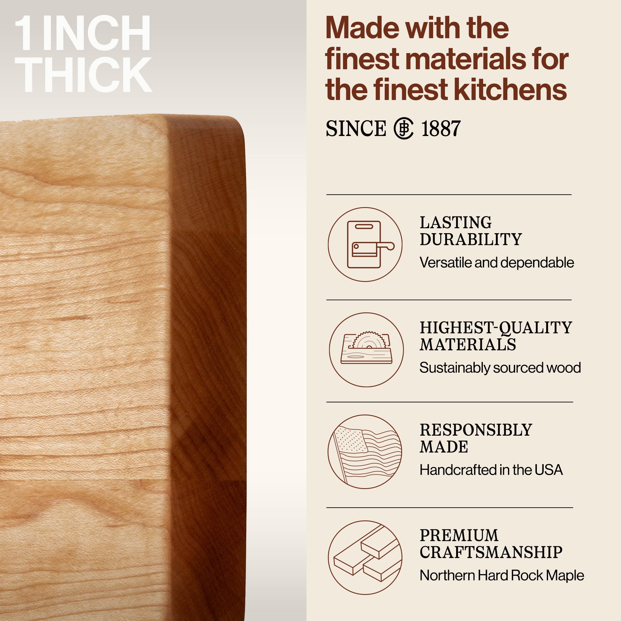 John Boos Chop-N-Slice Wood Cutting Board with Eased Corners, Maple