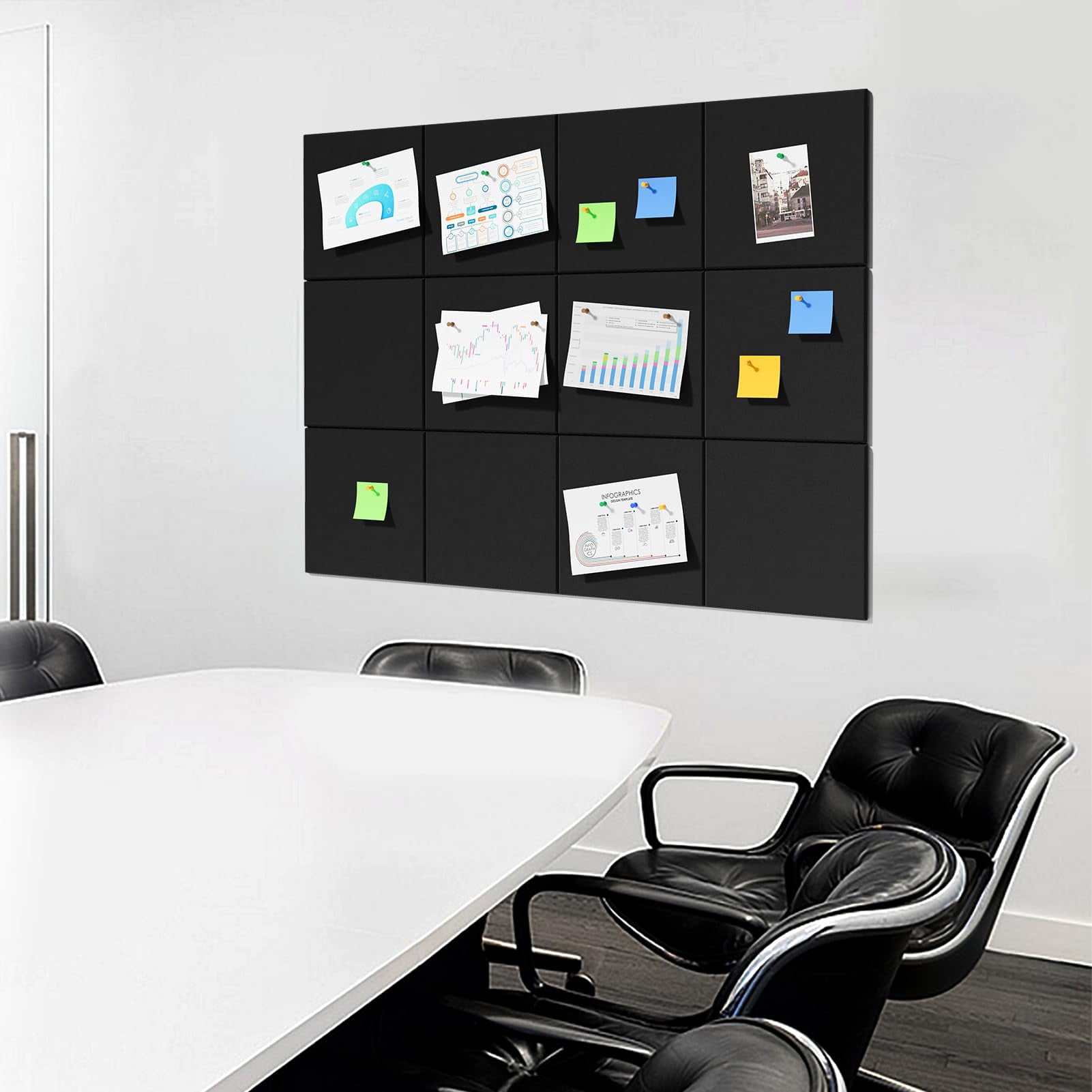 MaxGear Large Cork Board for Wall 48" x 36", 12 Pack Felt Wall Tiles with Pushpins, Black Bulletin Board, Pin Board Tack Board for Office, Home, Decoration