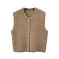 thumbnail image 2 of Sharprepublic Knit Cardigan Vest for Women Button Knitted Vest for Commuting Home Shopping Khaki, 2 of 8