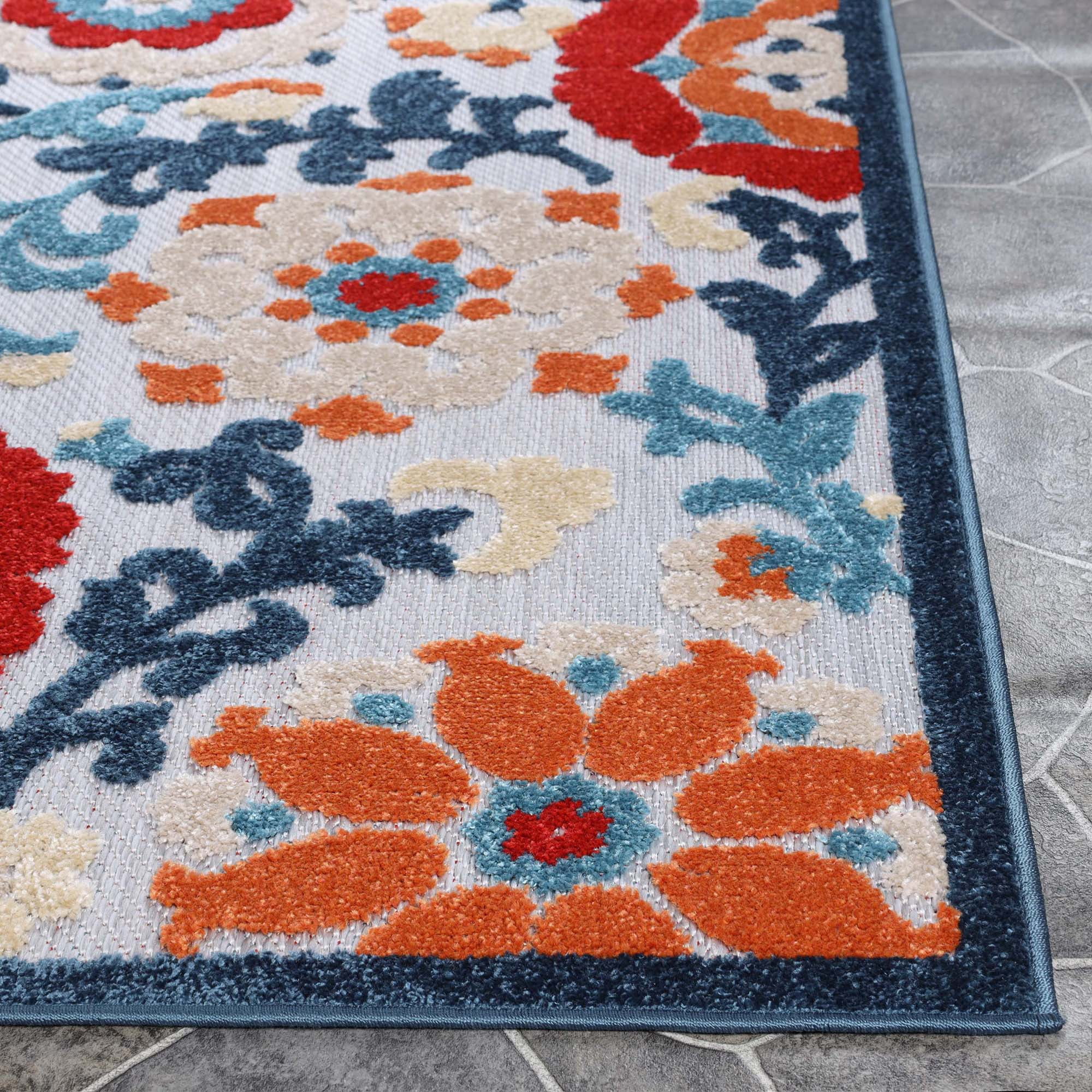 BNM Floral Scroll Indoor Outdoor Area Rug, 4' x 6', Multicolor