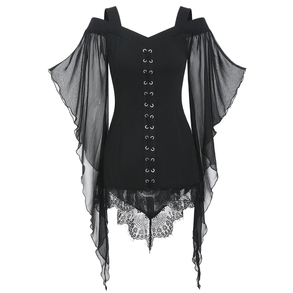 Halloween Corset Dress Steampunk for Women Lace Gothic Punk Criss Cross Insert Sleeve T-Shirt Plus Size Tops Party 
