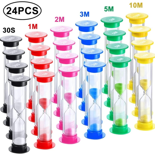 24 Pcs Hourglass Plastic Hourglass Timer Colorful Hourglass Timer Sand Clock Timer 30s 1 Minute 2 Minutes 3 Minutes 5 Minutes 10 Minutes For Adults Children In Classroom Kitchen Games Office Timing