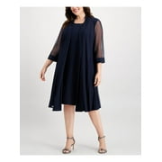 R&M RICHARDS Womens Blue Sequined Open Front Lace Trim Sheer 3/4 Sleeve Evening Duster Jacket Plus 20W