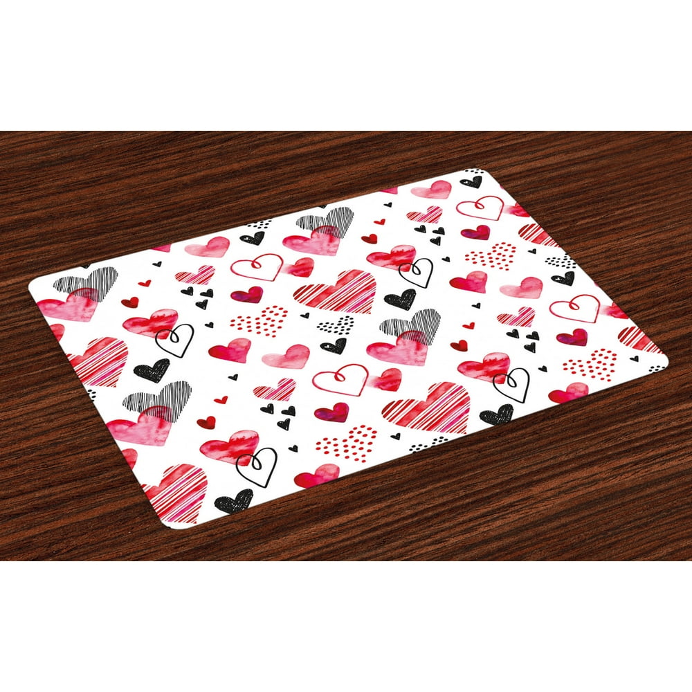 Valentine Placemats Set of 4 Different Types of Heart Shapes Romance