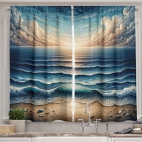 Ambesonne Seascape Kitchen Curtains, Fish Eye Effect Oceanic, 55"x30", Blue Pale Brown