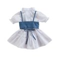 thumbnail image 2 of EYIIYE Robe à Manches Courtes pour Filles Tout-Petits + Gilet en Denim, Simple Bandage Ajustable, 2 of 8