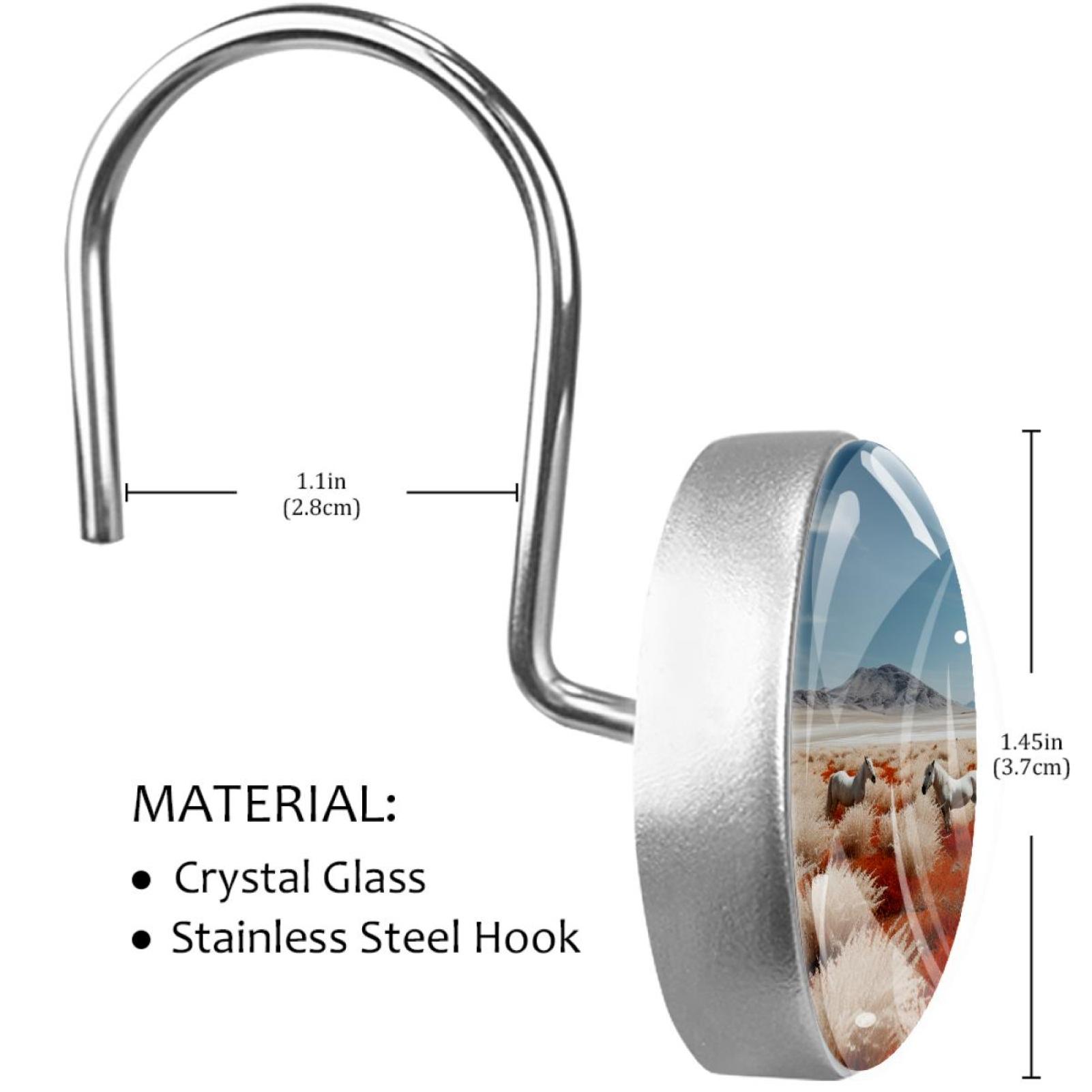 HemaKayy 12 Pcs Decorative Shower Curtain Hooks - Stainless Steel Rings for Bathroom Décor - Easy Glide & Secure Hold - Perfect Decoration for Bathroom Shower Rods - Animal Horse