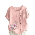 thumbnail image 2 of Blouses pour Femmes, Haut Décontracté en Lin Imprimé à Manches Courtes avec Boutons, 2 of 3