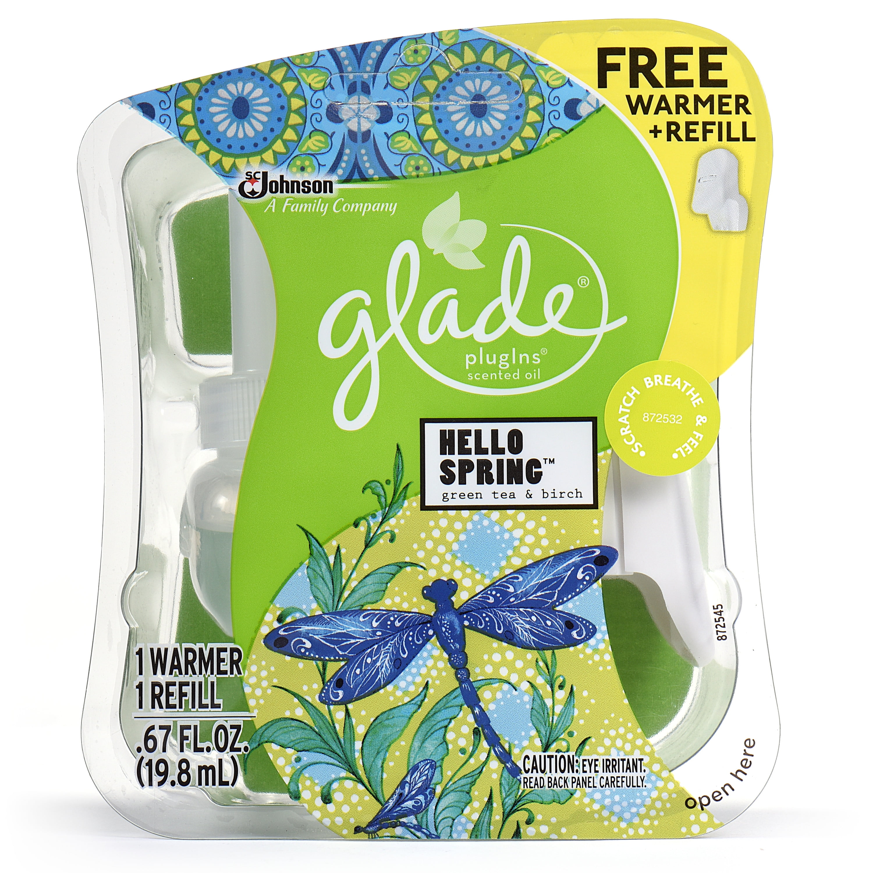 Glade Plug In Refill, Hello Spring Green Tea & Birch Starter Kit, 0.67