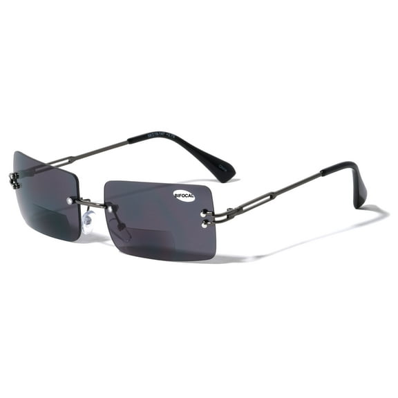 Men Metal Rimless Outdoor BIFOCAL Reading Sunglasses - Rectangular Fashion Tinted Readers Glasses