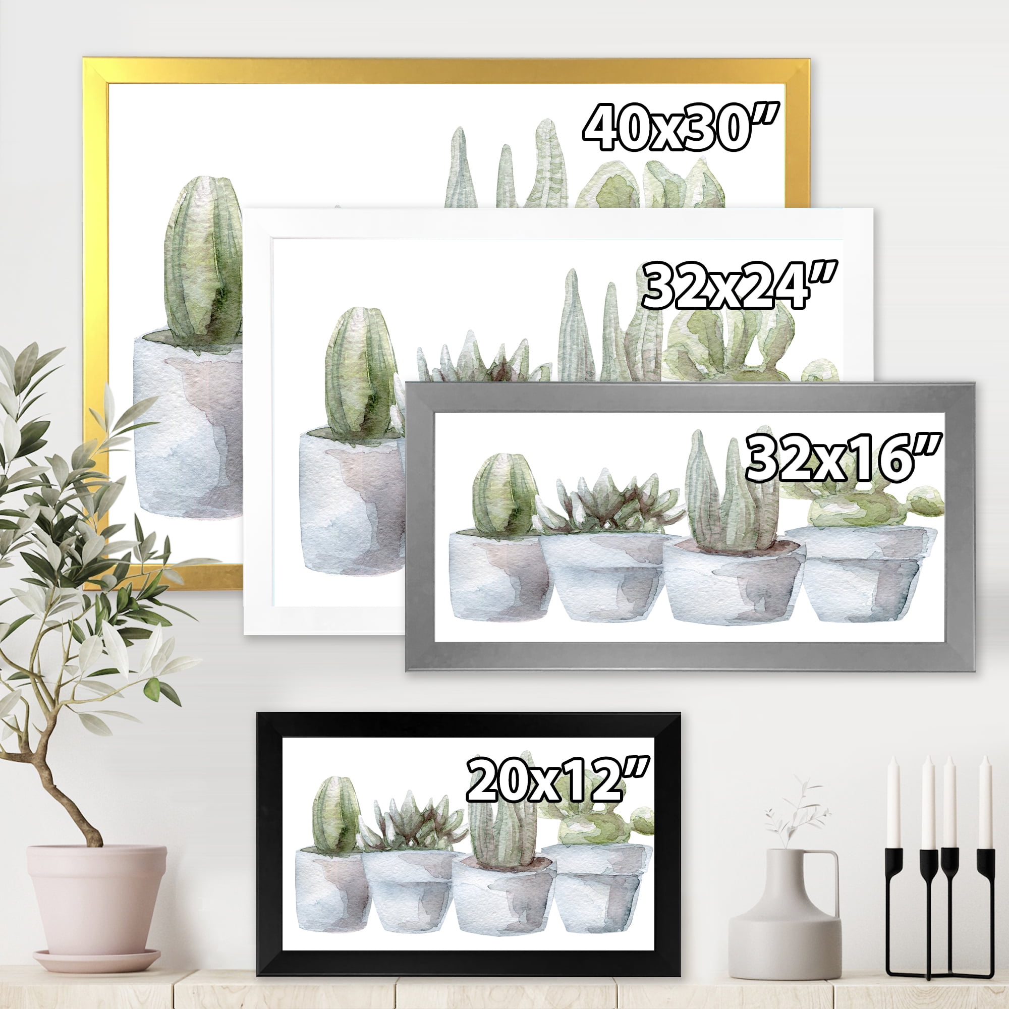 Designart 'Succulent and Cactus House Plants V' Farmhouse Framed Art Print