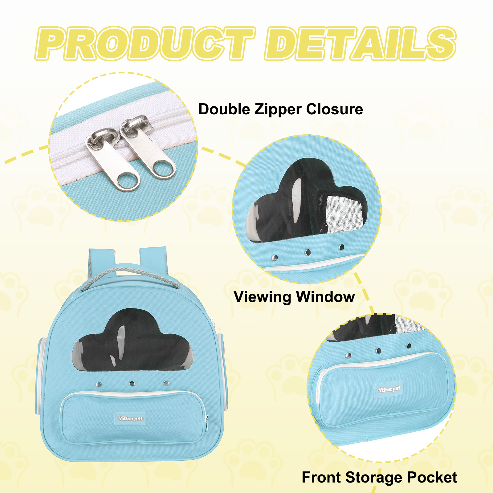 Cat Backpack Carrier, Large Space & Breathable, Pet Hiking Travel Backpack for Cats Blue