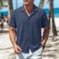thumbnail image 2 of MaFYtyTPR Short Sleeved Shirts for Men Casual Solid Color Button V-Neck Breathable Blouse Men's Summer T-shirts A-Navy L, 2 of 6