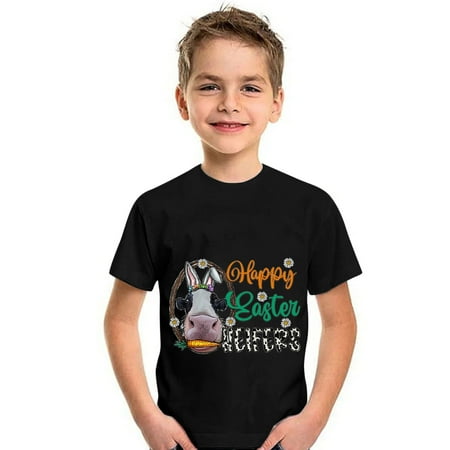 

Cathalem Toddler Boys Easter Day Letters Prints Shirts Toddler Girl Boys Short Sleeve Bunny T Shirt Kids Girls Tee Sleeveless Top Black 5-6 Years