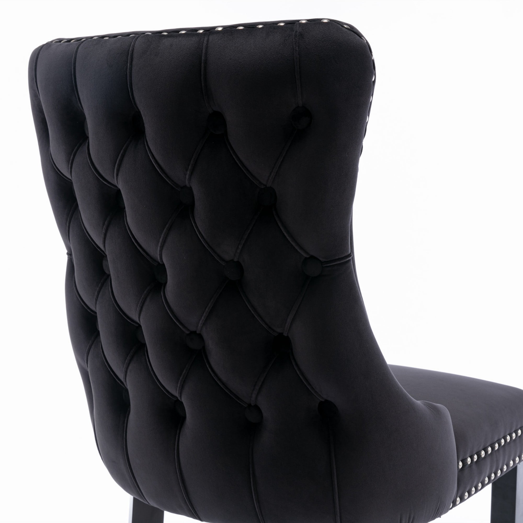 BSHTI 37" Velvet Upholstered Wingback Dining Chairs Set of 2 with Wood Frame, Foam Seat, Rivet Trim, Adjustable Feet for Dining Room (Black)