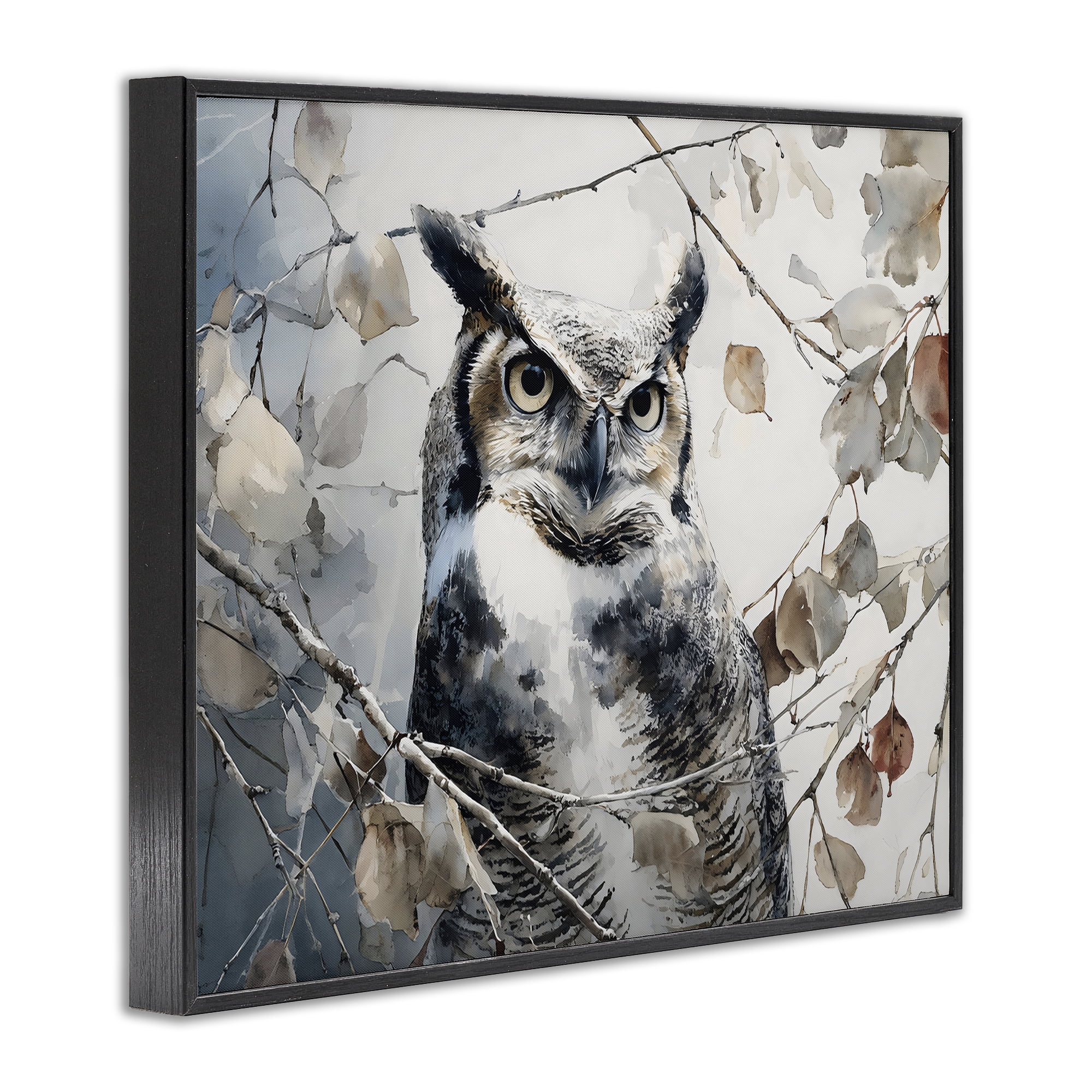 Stupell Industries Horned Owl Perched Black Framed Giclee Art, design by Franklyn Gregory