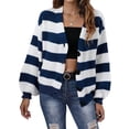 thumbnail image 3 of Women'S Winter Striped Cardigan Sweaters Long Sleeve Button Down Open Front Chunky Knit Oversized Sweater Coat Blue S, 3 of 10