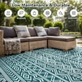 thumbnail image 4 of SIXHOME Outdoor Rug 9'x12' Waterproof Reversible Patio Rug Boho Geometric Indoor Outdoor Rugs Lightweight Plastic Straw Ourdoor Carpet for RV Camping Deck Balcony Modern Porch Decor Teal and White, 4 of 5