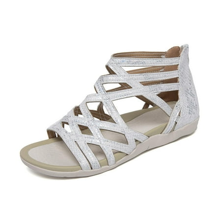 

BinBiL Sandals for Women Dressy Strappy Sandals Casual Comfy Bohemian Lace Up Beach Sandals Zip Flat Heel Open Toe Shoes