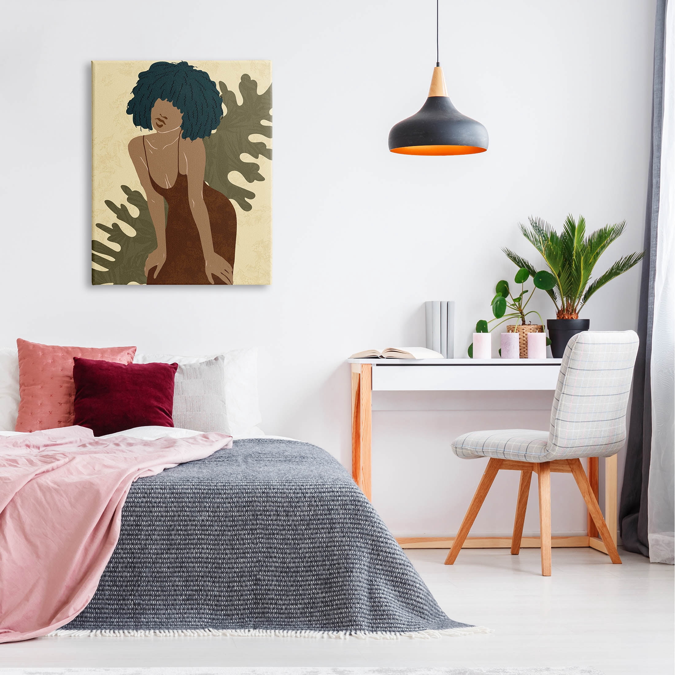 Boho Woman Botanical Leaf Botanical & Floral Graphic Art Gallery Wrapped Canvas Print Wall Art