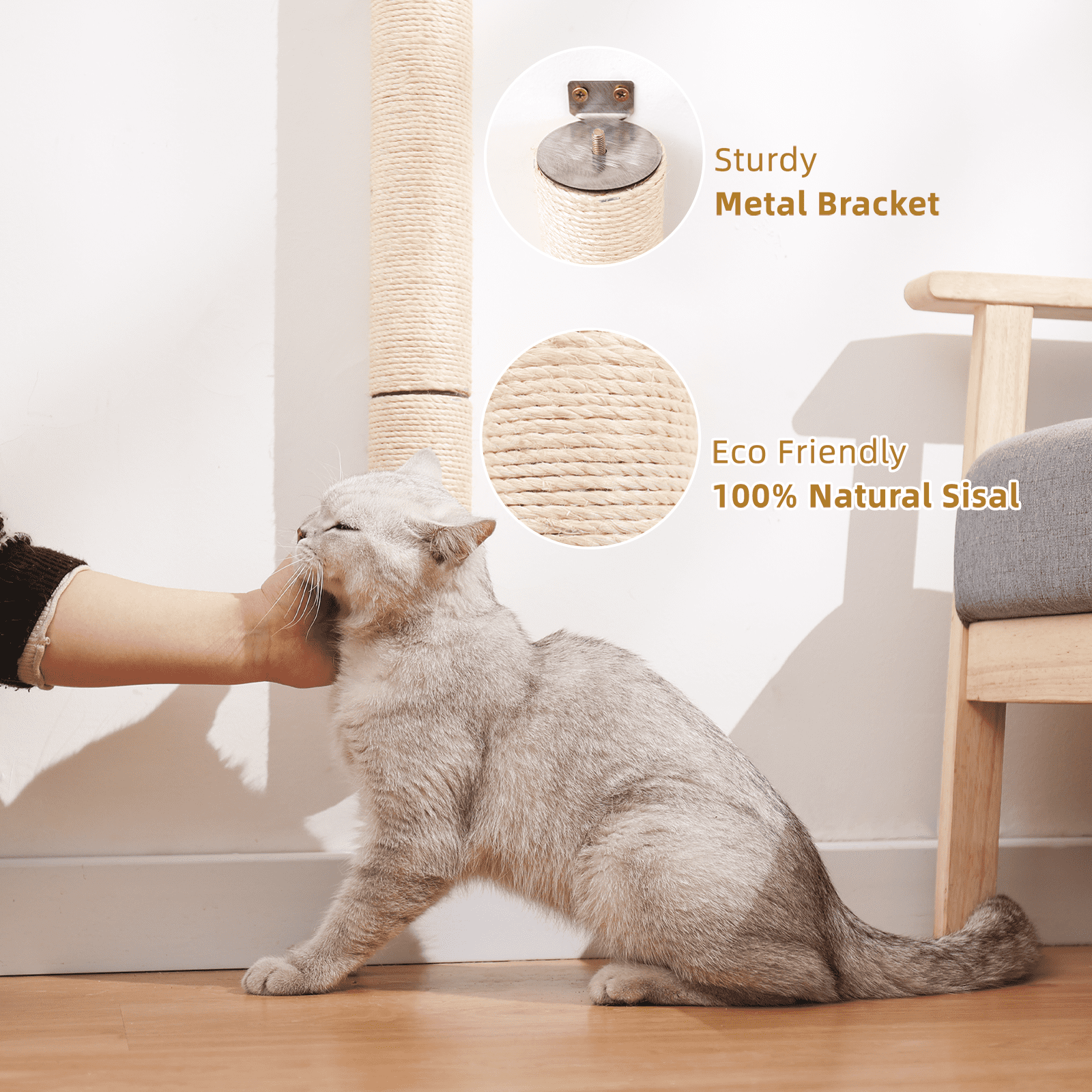 MIUZMORE 28.91in Cat Scratching Post, Wall-Mounted Scratching Post, Sisal Cat Scratcher, Scratchers for Indoor Pets